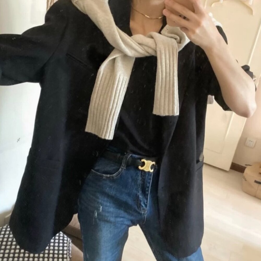 Celine Triomphe Belt in Black Taurillon Leather